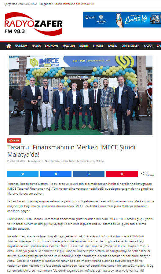 Tasarruf Finansmanının Merkezi İMECE Şimdi Malatya’da!