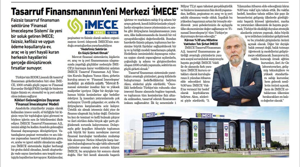 Tasarruf Finansmanının Yeni Merkezi ‘İMECE’